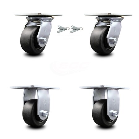 Service Caster 4 Inch Polyolefin Caster Set with Ball Bearing 2 Swivel Lock and 2 Rigid SCC SCC-35S420-POB-BSL-2-R-2
